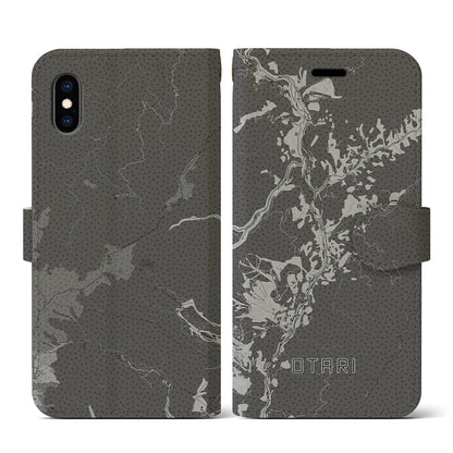 【小谷（長野県）】地図柄iPhoneケース（手帳タイプ）モノトーン・iPhone XS / X 用