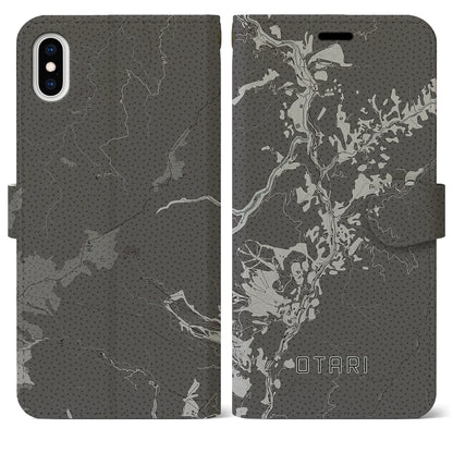 【小谷（長野県）】地図柄iPhoneケース（手帳タイプ）モノトーン・iPhone XS Max 用