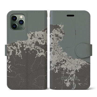 【小樽（北海道）】地図柄iPhoneケース（手帳タイプ）モノトーン・iPhone 11 Pro 用