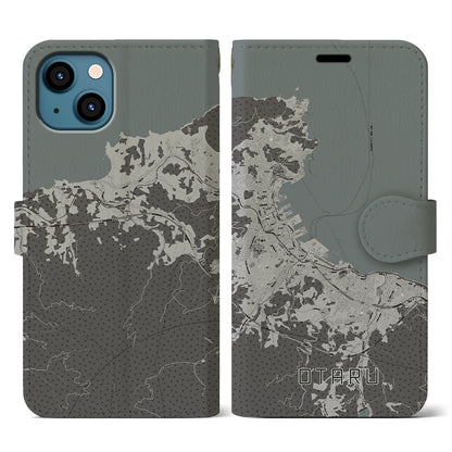 【小樽（北海道）】地図柄iPhoneケース（手帳タイプ）モノトーン・iPhone 13 用