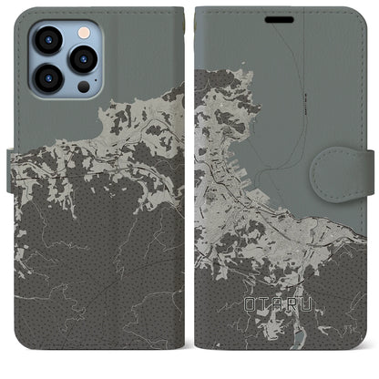 【小樽（北海道）】地図柄iPhoneケース（手帳タイプ）モノトーン・iPhone 13 Pro Max 用