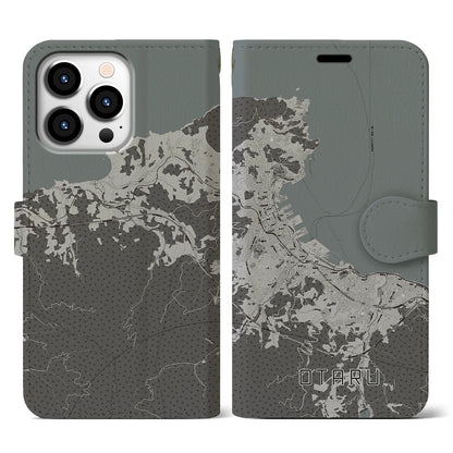 【小樽（北海道）】地図柄iPhoneケース（手帳タイプ）モノトーン・iPhone 13 Pro 用