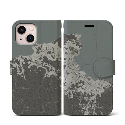 【小樽（北海道）】地図柄iPhoneケース（手帳タイプ）モノトーン・iPhone 13 mini 用