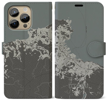 【小樽（北海道）】地図柄iPhoneケース（手帳タイプ）モノトーン・iPhone 14 Pro Max 用