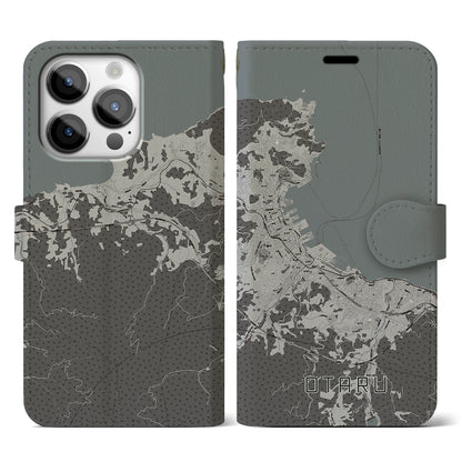 【小樽（北海道）】地図柄iPhoneケース（手帳タイプ）モノトーン・iPhone 14 Pro 用