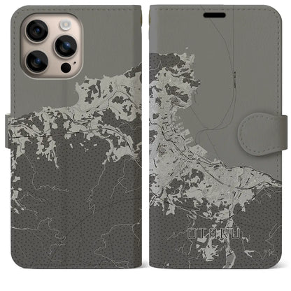 【小樽（北海道）】地図柄iPhoneケース（手帳タイプ）モノトーン・iPhone 16 Plus 用