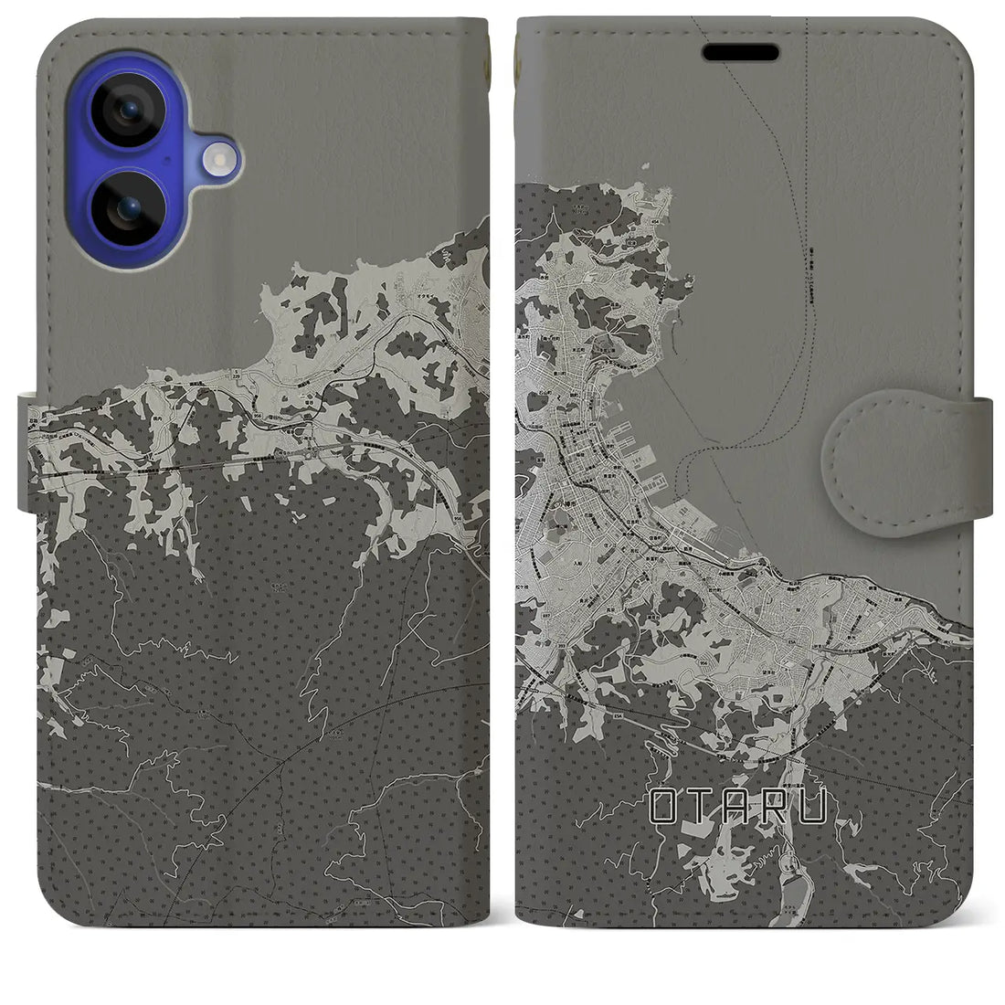 【小樽(北海道)】地図柄iPhoneケース(手帳タイプ)モノトーン・iPhone 16 Pro Max 用