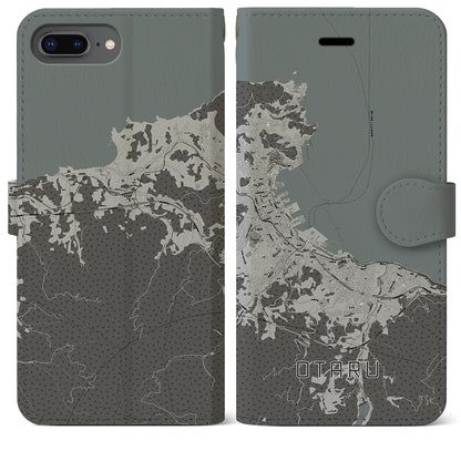 【小樽（北海道）】地図柄iPhoneケース（手帳タイプ）モノトーン・iPhone 8Plus /7Plus / 6sPlus / 6Plus 用