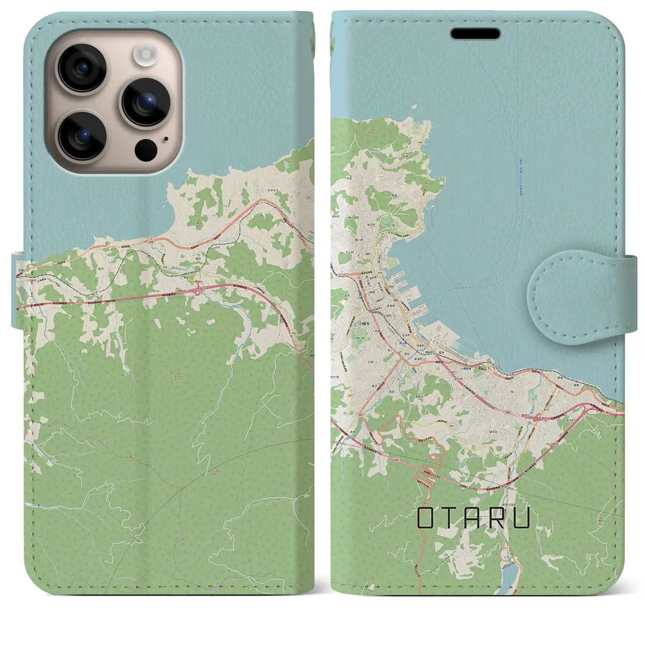 【小樽（北海道）】地図柄iPhoneケース（手帳タイプ）ナチュラル・iPhone 16 Plus 用