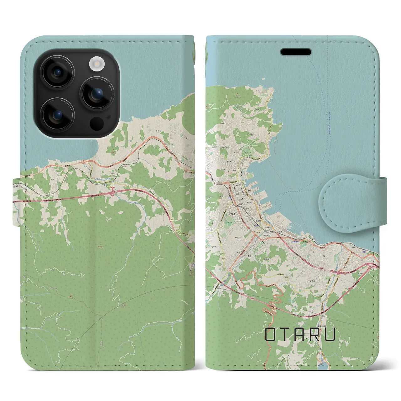 【小樽（北海道）】地図柄iPhoneケース（手帳タイプ）ナチュラル・iPhone 16 用