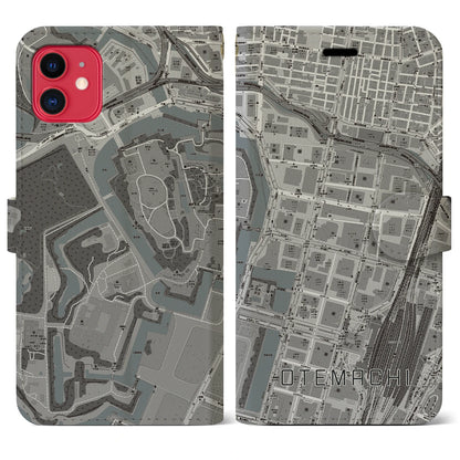 【大手町（東京都）】地図柄iPhoneケース（手帳タイプ）モノトーン・iPhone 11 用