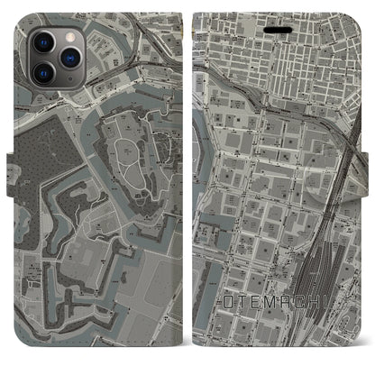 【大手町（東京都）】地図柄iPhoneケース（手帳タイプ）モノトーン・iPhone 11 Pro Max 用