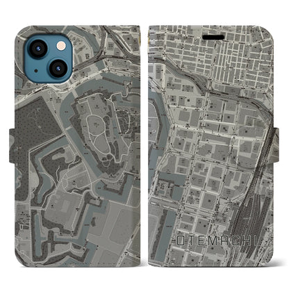 【大手町（東京都）】地図柄iPhoneケース（手帳タイプ）モノトーン・iPhone 13 用
