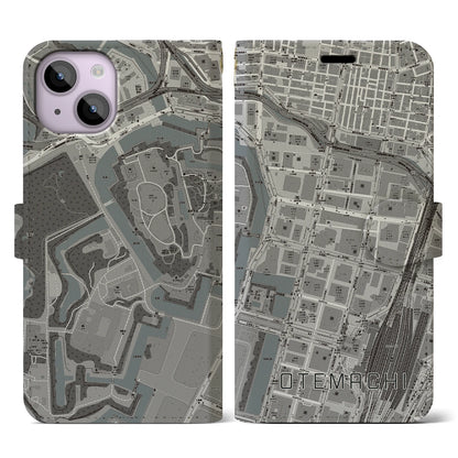 【大手町（東京都）】地図柄iPhoneケース（手帳タイプ）モノトーン・iPhone 14 用