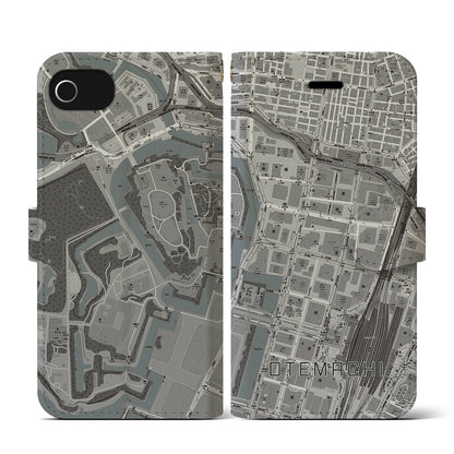 【大手町（東京都）】地図柄iPhoneケース（手帳タイプ）モノトーン・iPhone SE（第3 / 第2世代） / 8 / 7 / 6s / 6 用