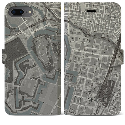 【大手町（東京都）】地図柄iPhoneケース（手帳タイプ）モノトーン・iPhone 8Plus /7Plus / 6sPlus / 6Plus 用