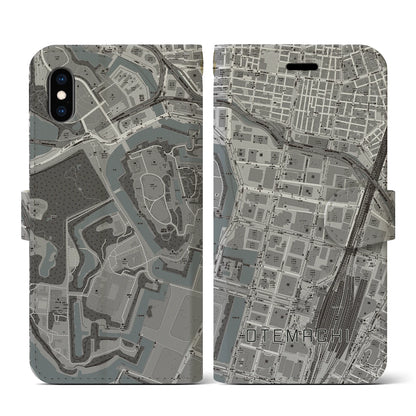 【大手町（東京都）】地図柄iPhoneケース（手帳タイプ）モノトーン・iPhone XS / X 用