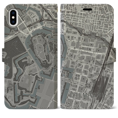 【大手町（東京都）】地図柄iPhoneケース（手帳タイプ）モノトーン・iPhone XS Max 用