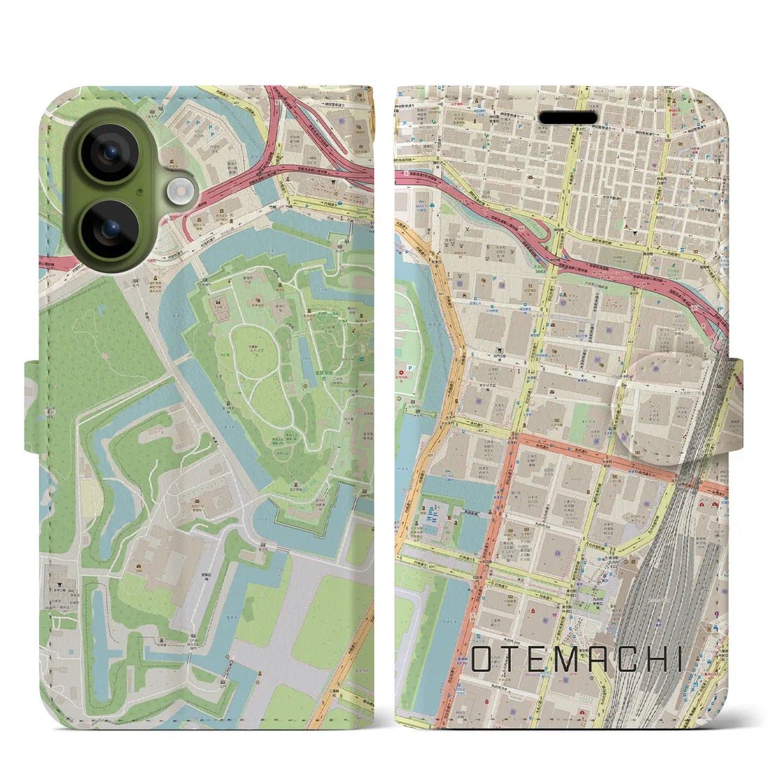 【大手町(東京都)】地図柄iPhoneケース(手帳タイプ)モノトーン・iPhone 17 Pro Max 用