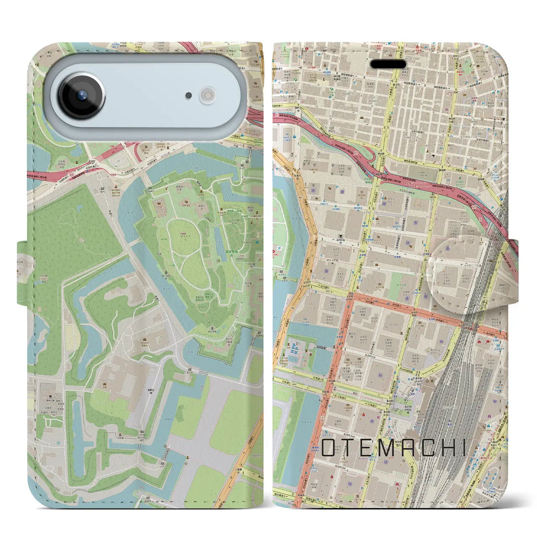 【大手町（東京都）】地図柄iPhoneケース（手帳タイプ）ナチュラル・iPhone 17 Pro Max 用