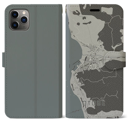 【乙部（北海道）】地図柄iPhoneケース（手帳タイプ）モノトーン・iPhone 11 Pro Max 用