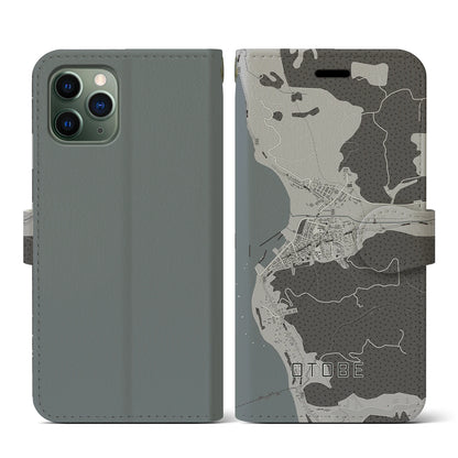 【乙部（北海道）】地図柄iPhoneケース（手帳タイプ）モノトーン・iPhone 11 Pro 用