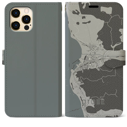 【乙部（北海道）】地図柄iPhoneケース（手帳タイプ）モノトーン・iPhone 12 Pro Max 用