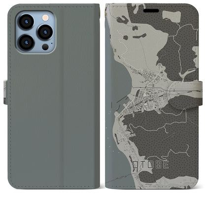 【乙部（北海道）】地図柄iPhoneケース（手帳タイプ）モノトーン・iPhone 13 Pro Max 用