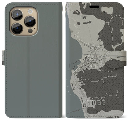 【乙部（北海道）】地図柄iPhoneケース（手帳タイプ）モノトーン・iPhone 14 Pro Max 用