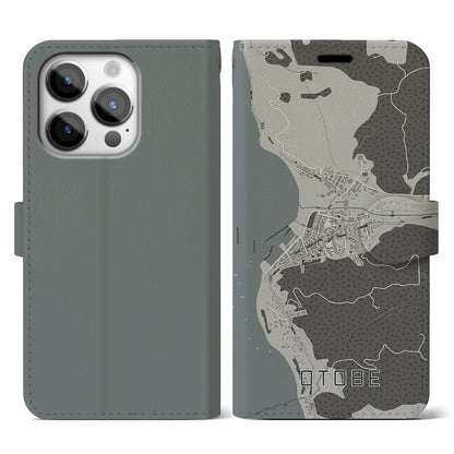 【乙部（北海道）】地図柄iPhoneケース（手帳タイプ）モノトーン・iPhone 14 Pro 用