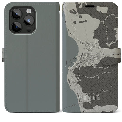 【乙部（北海道）】地図柄iPhoneケース（手帳タイプ）モノトーン・iPhone 15 Pro Max 用