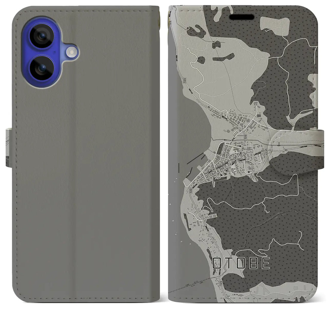 【乙部(北海道)】地図柄iPhoneケース(手帳タイプ)モノトーン・iPhone 16 Pro Max 用
