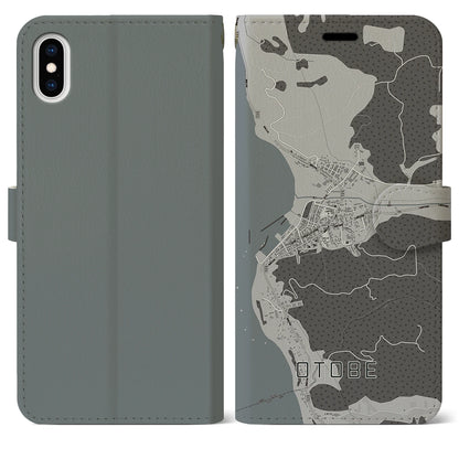 【乙部（北海道）】地図柄iPhoneケース（手帳タイプ）モノトーン・iPhone XS Max 用