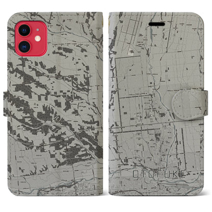 【音更（北海道）】地図柄iPhoneケース（手帳タイプ）モノトーン・iPhone 11 用