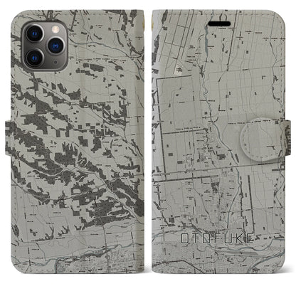 【音更（北海道）】地図柄iPhoneケース（手帳タイプ）モノトーン・iPhone 11 Pro Max 用