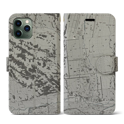 【音更（北海道）】地図柄iPhoneケース（手帳タイプ）モノトーン・iPhone 11 Pro 用