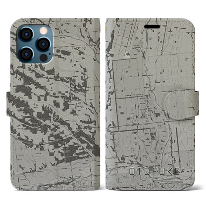 【音更（北海道）】地図柄iPhoneケース（手帳タイプ）モノトーン・iPhone 12 / 12 Pro 用