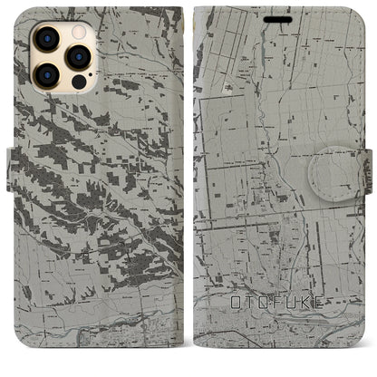 【音更（北海道）】地図柄iPhoneケース（手帳タイプ）モノトーン・iPhone 12 Pro Max 用