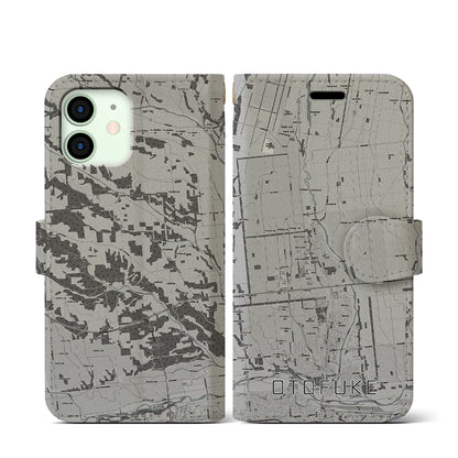 【音更（北海道）】地図柄iPhoneケース（手帳タイプ）モノトーン・iPhone 12 mini 用