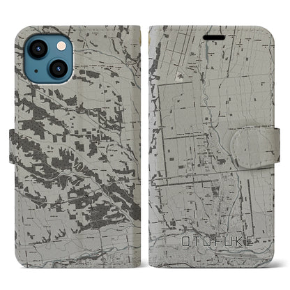 【音更（北海道）】地図柄iPhoneケース（手帳タイプ）モノトーン・iPhone 13 用