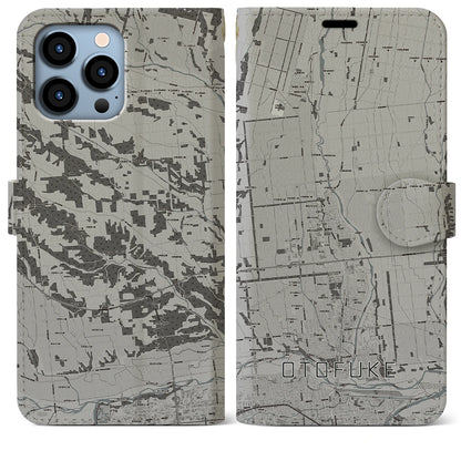 【音更（北海道）】地図柄iPhoneケース（手帳タイプ）モノトーン・iPhone 13 Pro Max 用