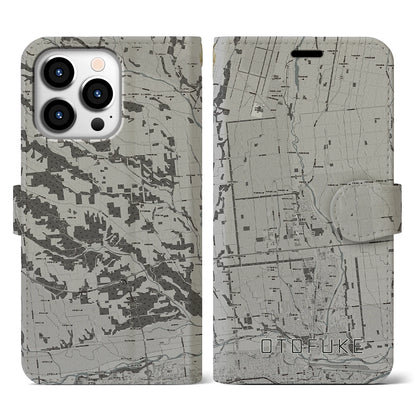 【音更（北海道）】地図柄iPhoneケース（手帳タイプ）モノトーン・iPhone 13 Pro 用