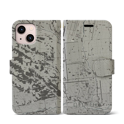 【音更（北海道）】地図柄iPhoneケース（手帳タイプ）モノトーン・iPhone 13 mini 用