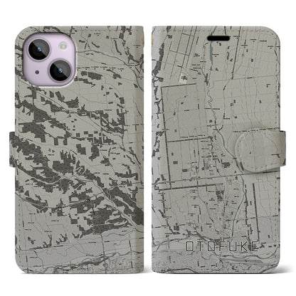 【音更（北海道）】地図柄iPhoneケース（手帳タイプ）モノトーン・iPhone 14 用