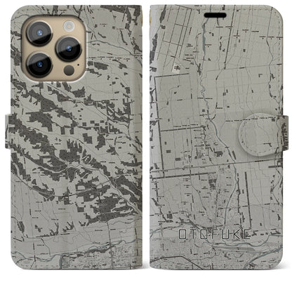 【音更（北海道）】地図柄iPhoneケース（手帳タイプ）モノトーン・iPhone 14 Pro Max 用