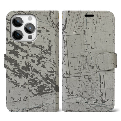 【音更（北海道）】地図柄iPhoneケース（手帳タイプ）モノトーン・iPhone 14 Pro 用