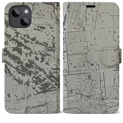 【音更（北海道）】地図柄iPhoneケース（手帳タイプ）モノトーン・iPhone 14 Plus 用