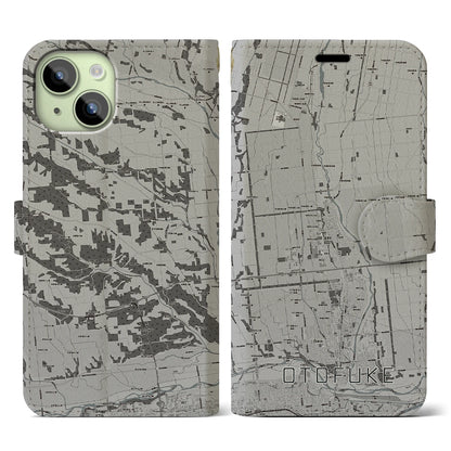 【音更（北海道）】地図柄iPhoneケース（手帳タイプ）モノトーン・iPhone 15 用