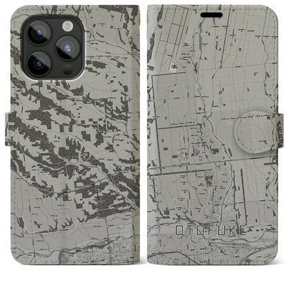 【音更（北海道）】地図柄iPhoneケース（手帳タイプ）モノトーン・iPhone 15 Pro Max 用