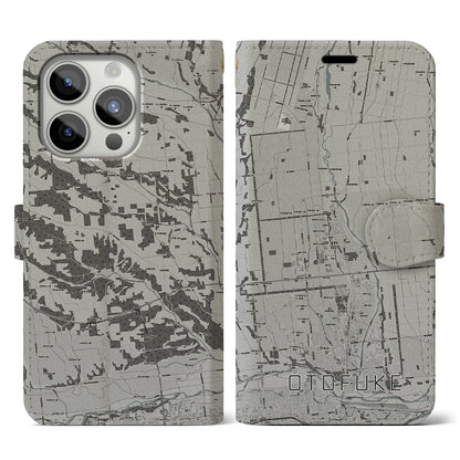 【音更（北海道）】地図柄iPhoneケース（手帳タイプ）モノトーン・iPhone 15 Pro 用